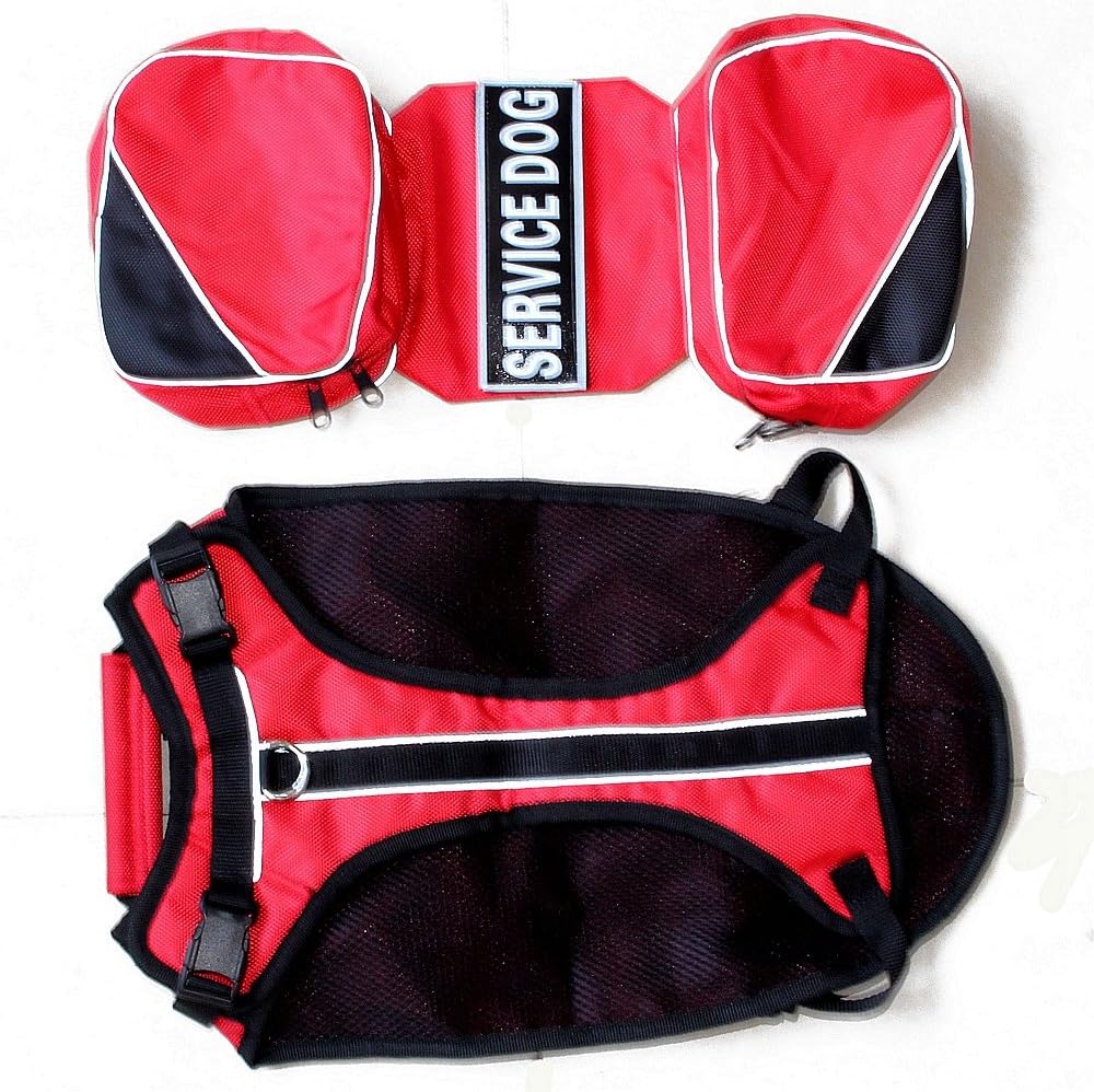 Serijoars Dog Vest Harnesses with Saddlebag Backpack for Camping & Travel - Reflective Hound Hiking Backpack Saddle Bag - Lightweight Vest Harness for Medium & Large Dogs (Red, S)