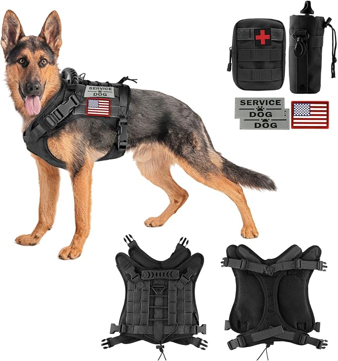 Tactical Dog Vest Training Outdoor Breathable Harness Military Pet Tactical Vest Detachable Pouches D Ring for Dog Leash