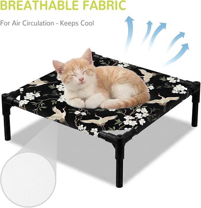 Outdoor Elevated Dog Bed for Small Dogs, Spring Floral Breathable Cooling Raised Dog Cot for Indoor/Outdoor, Branches Birds Flowers Modern Art Waterproof Elevated Pet Beds, S 20 x 20 in