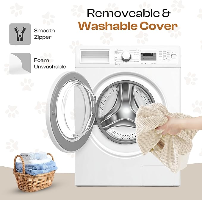 Replacement Cover for Miorun Extra Wide 5-Step Dog Stairs (Cover Only), Machine Washable, Anti-Slip, Fits Curved Dog Ramp for High Bed Up to 26", Beige