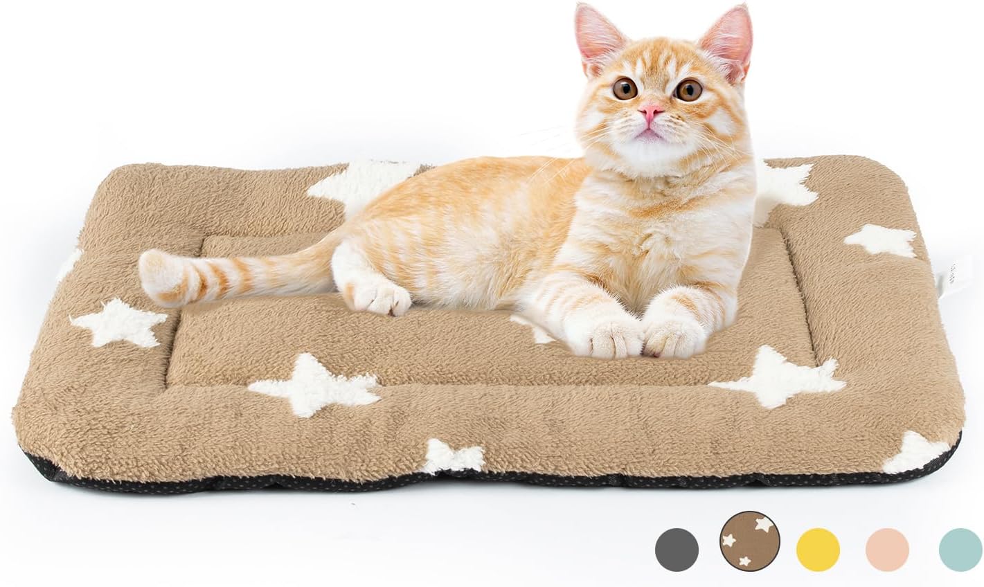Mora Pets Cat Bed for Indoor Cats Washable Dog Crate Pad Cute Star Dog Bed Mat for Small Dogs Pet Kennel Pad for Cage Soft Flat Puppy Kitten Cushion for Sleeping Anti-Slip Brown 22 x 13