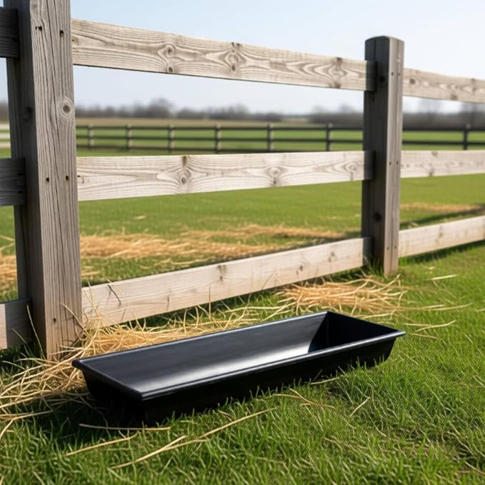 Livestock Container Feed Basin Trough Bin Heavy-Duty Engineer Plastics with Open Top for Fast Access and Low Profile Smooth Finish for Quick Wash and, Black, Standard