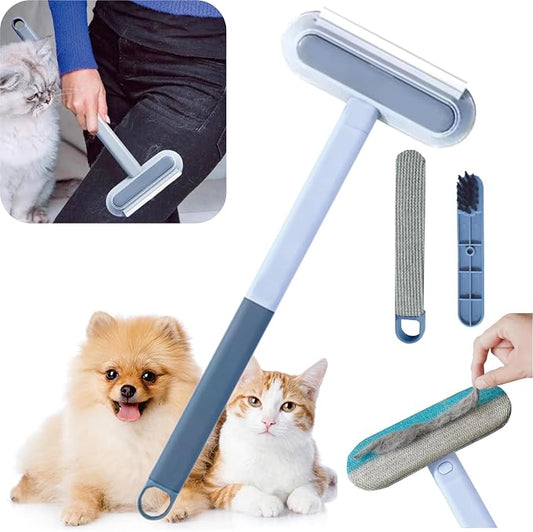 4 in 1 Pet Hair Remover, Reusable Washable Lint Brush for Dog and Cat Hair - Multifunctional Fur Removal Tool, 17.3Inch Adjustable Long Handle, for Couch, Furniture, Carpet, Car Seat, Clothes, Bedding