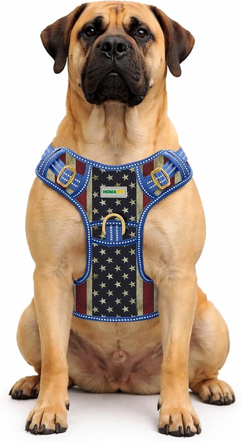 Homapet. Tactical Dog Harness with Dual Leash Attachment Points, Adjustable and Reflective Military Grade Dog Vest with Comfort Control Handle (Us Flag, XL)
