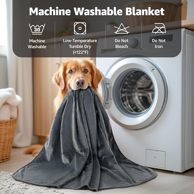 LOOBANI Waterproof Dog Blanket for Couch, Soft Couch Cover 50" x 60", Grey | Pet Blanket for Medium Large Dogs, Double Side Liquid-Proof, Reversible Flannel, Ideal for Sofa, Travel, Pet Hair Resistant