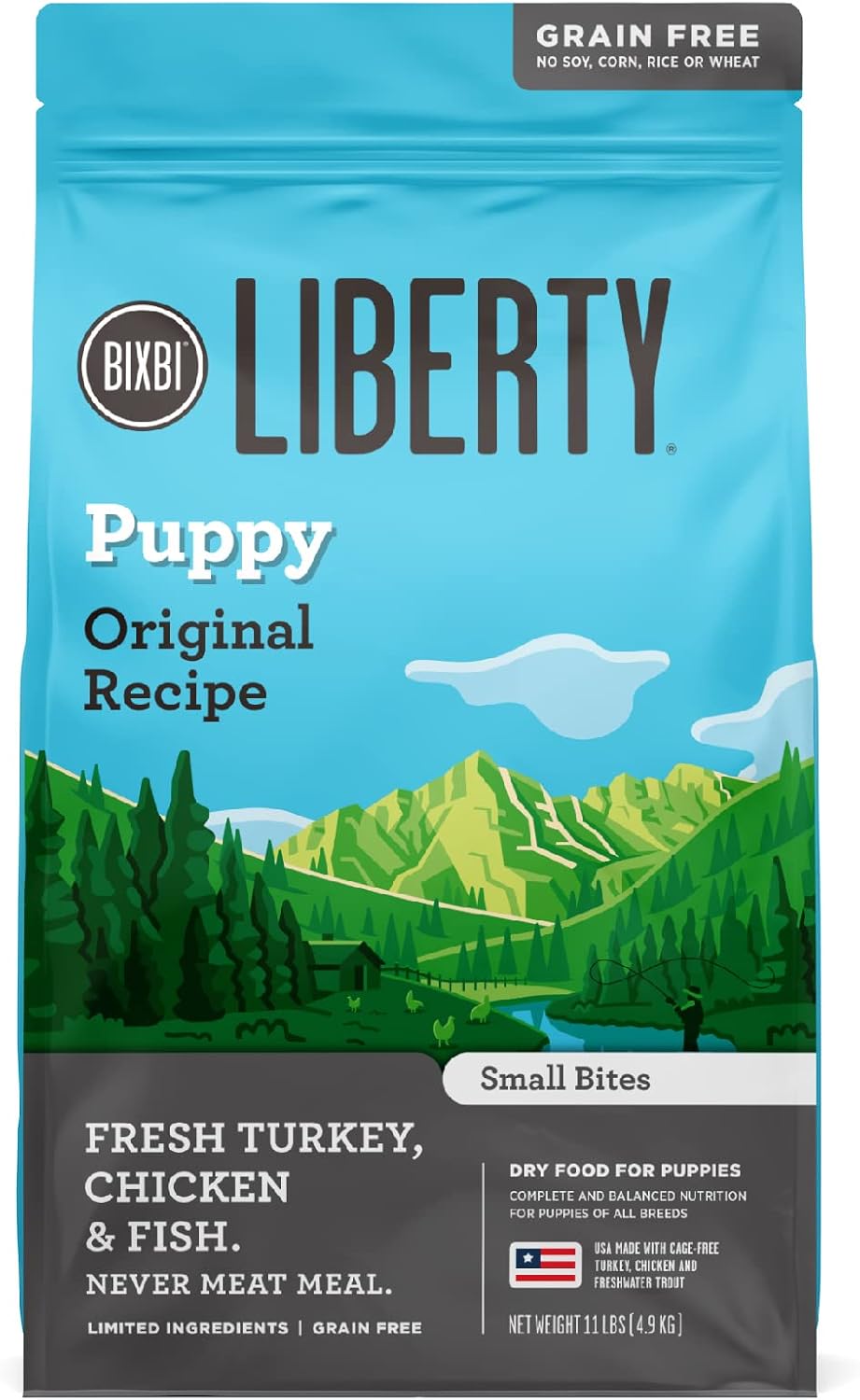BIXBI Liberty Grain Free Dry Dog Food, Original Recipe Puppy, 11 lbs - Fresh Meat, No Meat Meal, No Fillers - Gently Steamed & Cooked - No Soy, Corn, Rice or Wheat for Easy Digestion - USA Made