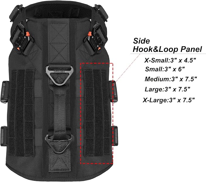 ICEFANG No Pull Tactical Dog Harness for X-Large Dogs,Adjustable Dog Vest | Control Handle,MOLLE Panel,Front Hook,3 Leash Clips,Soft Padded,for walking training,Black,X-Large