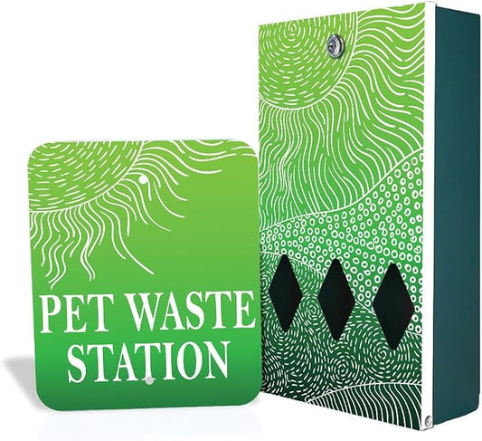 Zero Waste USA - DISPENSE-ART™ Roll Bag Dispenser & Sign - Rolling Hills | UV-printed roll bag dispenser & matching sign, 400 bags, 25% more storage, mounts to walls, posts & fences