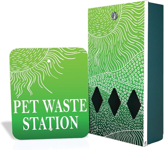 Zero Waste USA - DISPENSE-ART™ Mini Dog Waste Station - Rolling Hills-Green | UV-printed aluminum bag station with 400 bags, 25% larger dispenser, installs beside existing trash cans, 10-year warranty