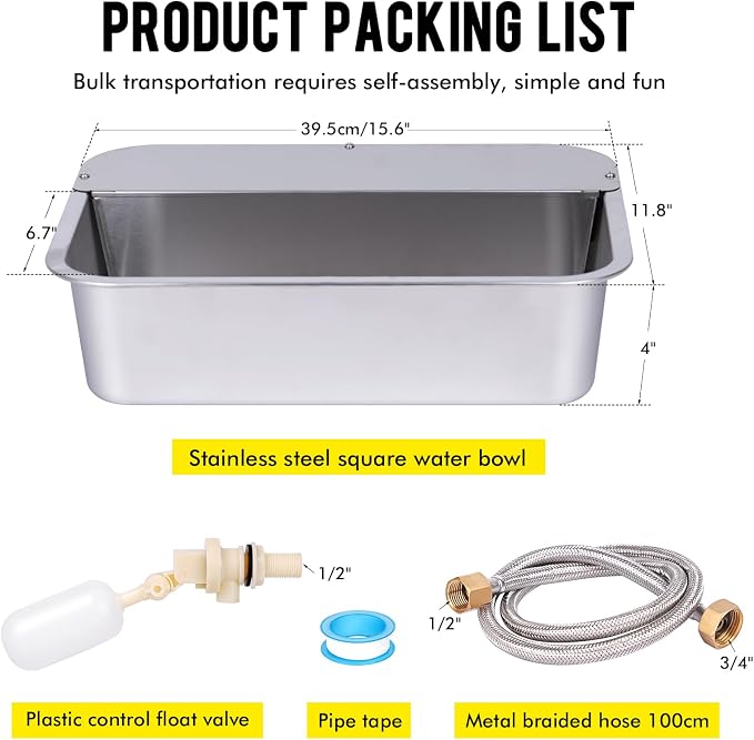 3Gal Automatic Outdoor Dog Water Dispenser for Large Breed Dogs Auto Self Filling Water Bowl Stainless Steel Dog Pet Waterer for Big Cat Chicken Goat Sheep Livestock (15.7" X 11.8")