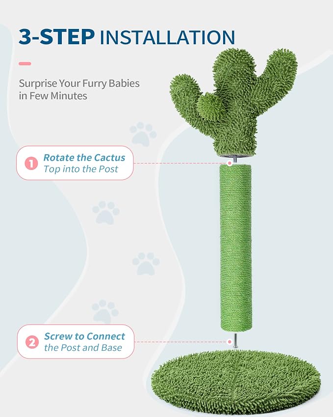 Made4Pets Cactus Cat Scratching Post for Indoor Cats with Plush Ball, 25.6" | Interactive Cactus Cat Scratcher with Natural Sisal Rope, Sturdy Base and Plush Ball for Daily Scratching and Indoor Play