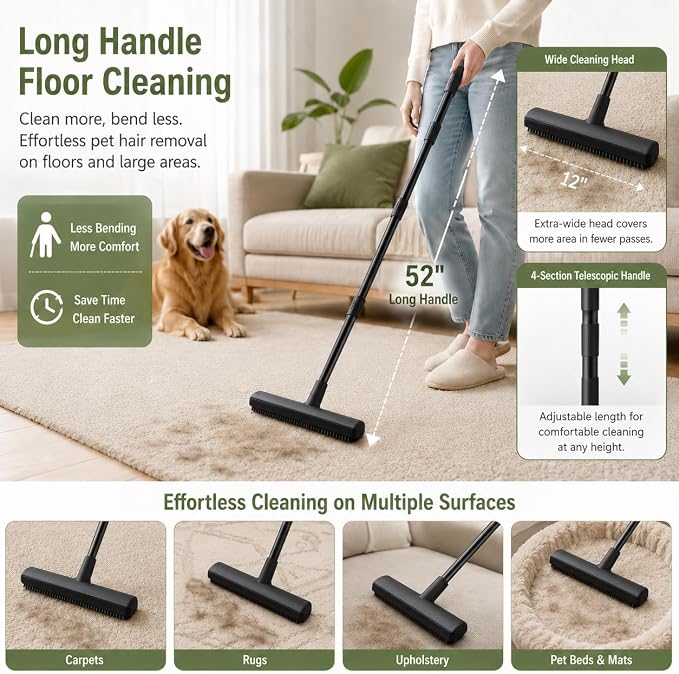 GOOGO Pet Hair Removal Kit with Carpet Rake, Black | black carpet rake and scraper kit, rake and scraper tool combination, for pet hair on carpet and fabric surfaces