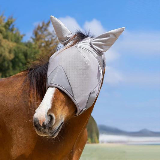 Horse Fly Mask, Adjustable Fly Masks for Horses with Ears, UV Protection from Insect Pests Comfort Mesh Without Nose Average Size Horses Accessories(Large)