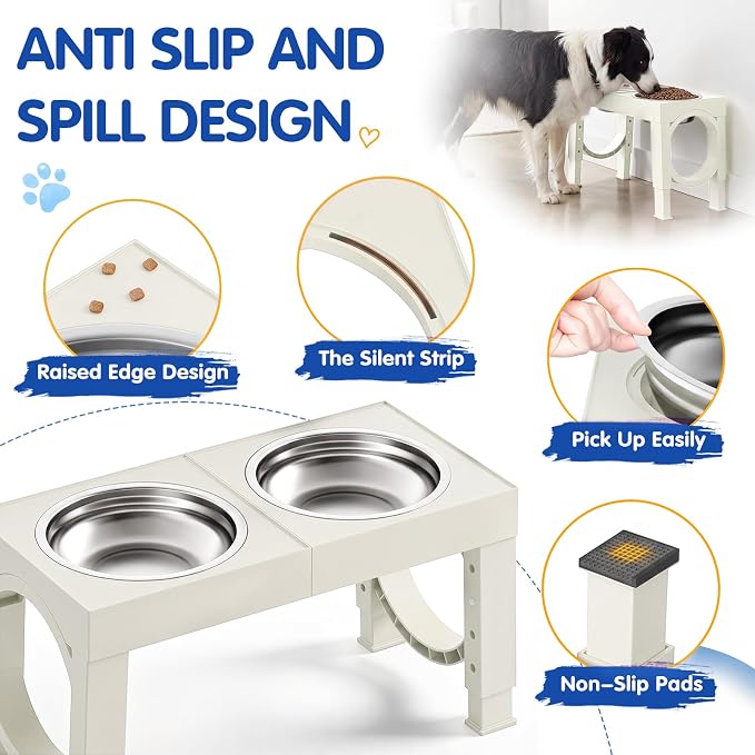 XIAZ Elevated Dog Bowls Large Breed Raised Dogs Bowl Stand Large/Medium Sized Dog Stainless Steel Food Water Bowl Stands 5 Heights Adjustable 9/11/12/14in Pet Feeder Dish Station