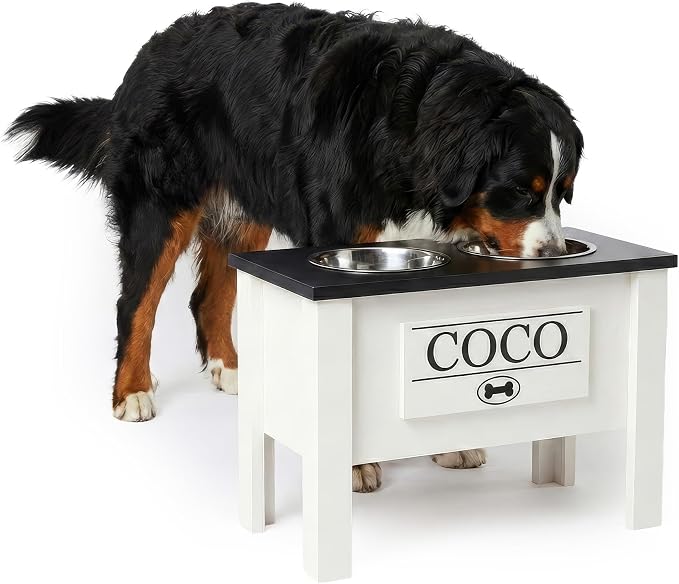 Elevated Dog Bowls for Large Dogs, Personalized Food Stand for Large Breed | Farmhouse Style, Elevated Wood Stand, Storage Container, Stainless Steel Bowls, Raised Anti-Slip Feeder, Made in USA