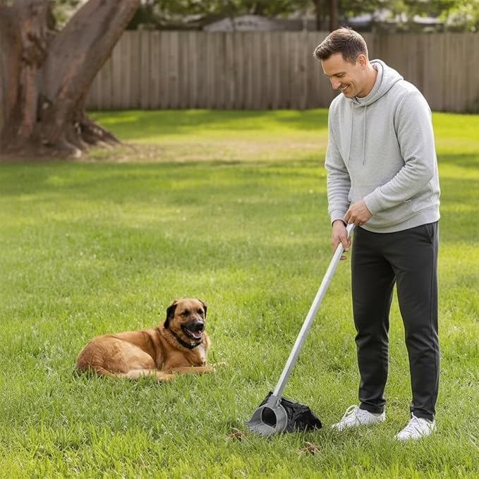 Dog Pooper Scooper with Bag Attachment 30" Pole Small to Large Dogs Heavy Duty Pooper Scooper with 50 Refill Bags Handle Long for Yard Waste Cleanup on Yard Grass One Hand Use