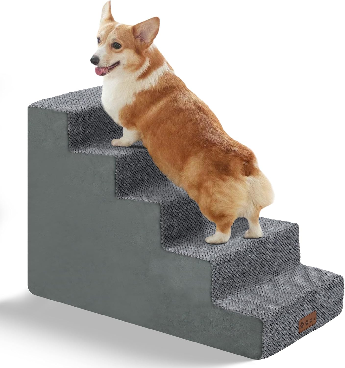 GGIB Dog Stairs for Small Dogs Cats Non-Slip Dog Steps for High Bed Pet Stairs for Sofa Couch Pet Ramp Pet Steps with Removable Washable Cover, Grey, 22" H, 5-Step