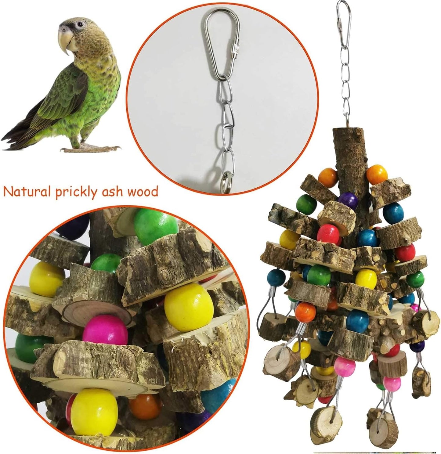 kathson Parrot Chewing Toys Medium Size - Natural Wooden Bird Toys with Colorful Blocks, Sturdy Hanging Bird Cage Accessories for Cockatiels Conure Cockatoos 2 Pack (Style A)