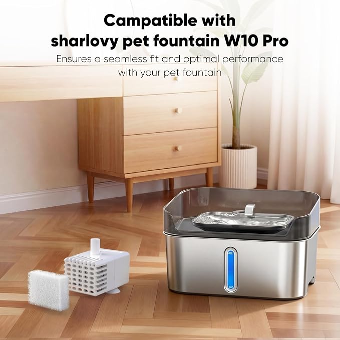 Sharlovy Replacement Pump for Sharlovy W10 Pro Dog Water Fountain | Cat Water Fountain Dog Water Dispenser, Ultra Quiet Long Lifespan Water Pump, USB Cable, LED Lights