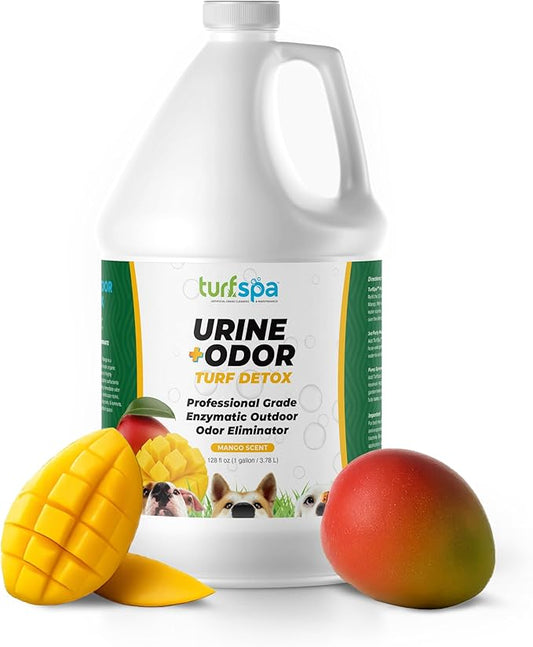 TurfSpa Urine & Odor Turf Detox: Mango Gallon Refill of Professional Enzyme Cleaner & Odor Eliminator for Artificial Grass, Turf, Concrete, Patio & Kennels, Pet Urine Enzymatic Cleaner for Dogs & Cats