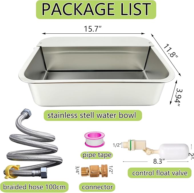 3 Gallon Automatic Dog Water Dispenser 304 Stainless Steel, Large Self-Filling Pet Water Bowl with Float Valve, Auto Animal Waterer for Dogs, Livestock, Horse, Goat, Pig