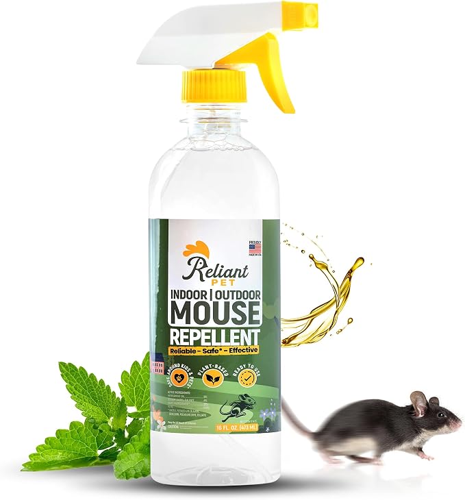 Reliant Pet Peppermint Oil Mouse Repellent Spray - 16oz - Plant Based Mice Deterrent for Indoor & Outdoor Use - Pest Control for Home, Car Engines, RV - Made in USA