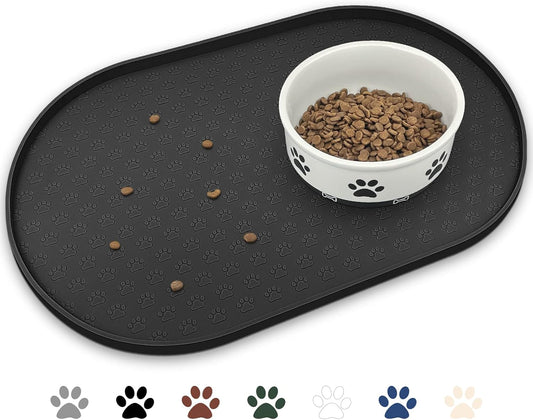 KPWACD Pet Feeding Mat for Dogs and Cats, Silicone Dog Placemat Non-Slip Waterproof Bowl Mats Prevent Food and Water Overflow, High-Lips Puppy Dish Tray Mat Suitable for Large Medium Small Pets, Black