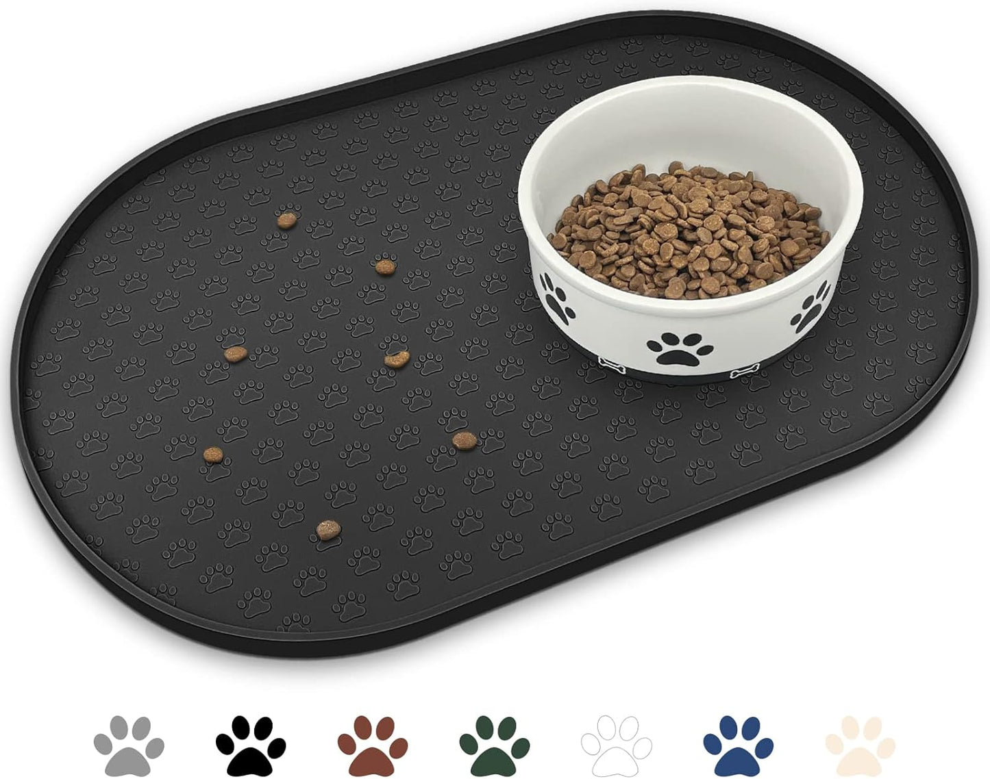 KPWACD Pet Placemat for Dog and Cat, Anti-Slip Waterproof Dogs Feeding Bowl Mat Prevent Food and Water Overflow, Silicone Puppy Dish Mats Suitable for Small Medium Big Pets, Black, 24" * 16"