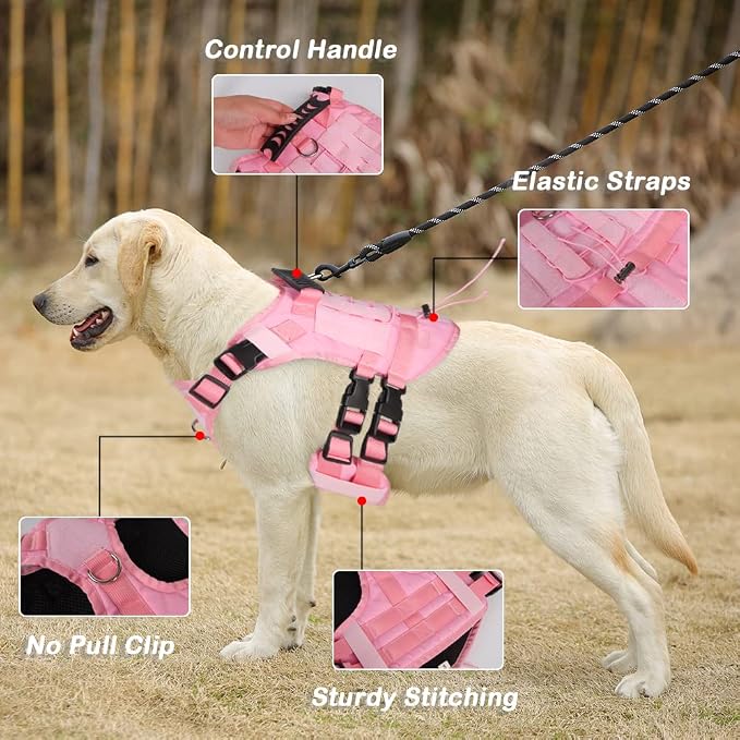 Tactical Dog Harness for Medium Large Dogs No Pull, Military Dog Harness with Handle,Service Dog Vest with Molle & Loop Panels, Adjustable Pet Harness for Training Hunting Walking…