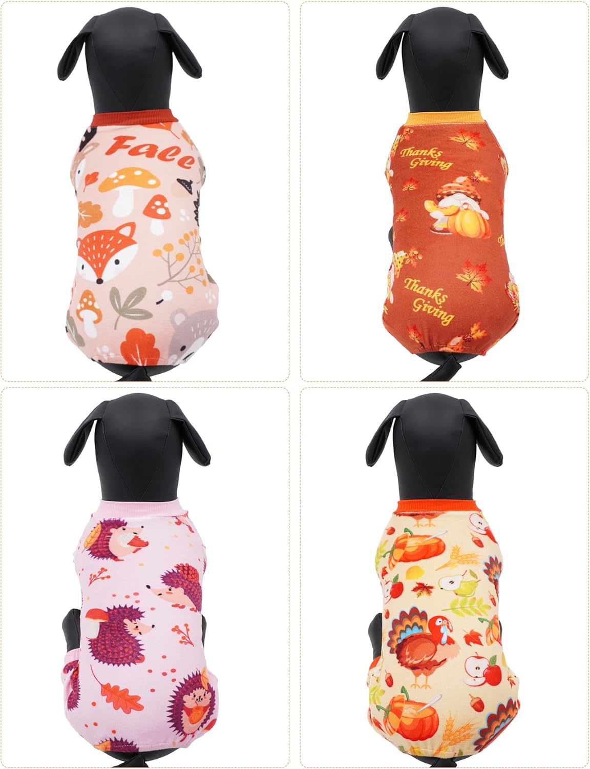 PET SHOW 4 Pack Fall Small Dog Pajamas Thanksgiving Clothes Doggies Girl Boy Soft Stretchy PJs Autumn Jumpsuit Puppy Cats Onesies Outfits with Sleeve Pets Dachshund Costume XS