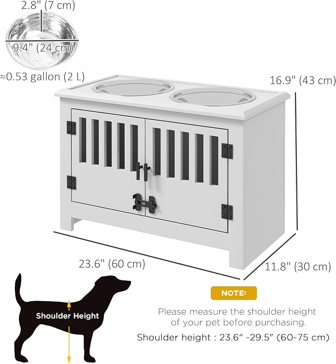 PawHut Large Elevated Dog Bowls with Storage Cabinet - 37L Capacity, Raised Dog Bowl Stand Feeding Station, White | Raised Dog Bowl Stand Pet Food Bowl Dog Feeding Station