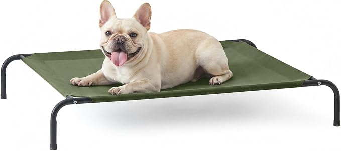 Love's cabin Elevated Cooling Dog Bed for Medium Dogs, Portable Indoor & Outdoor Raised Pet Dog Cat Cot, Durable Summer Frame with Breathable Mesh, Olive Green, 43" x 31.5" x 8"