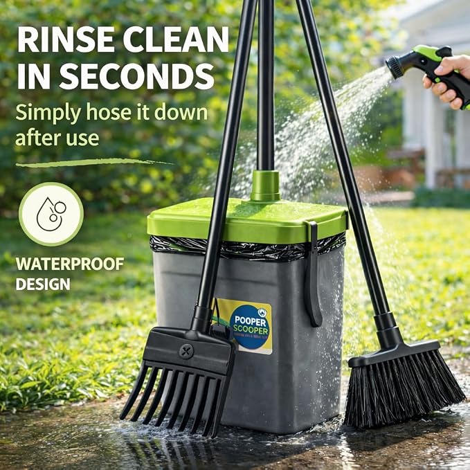 Pooper Scooper Swivel Bin & Rake Kit with 35 Bags – 46" Long Handle Heavy Duty Dog Poop Scooper with Bag Attachment, Yard Pet Waste Cleanup Tool for Large Medium Small Dogs