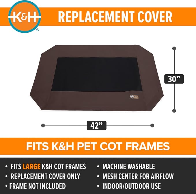 K&H Outdoor Elevated Dog Bed Pet Cot Replacement Cover, Large 42x30in | Designed to fit K&H Large Pet Cots (Sold Separately), Indoor Outdoor Dog Bed, Breathable Mesh Center, Machine Washable