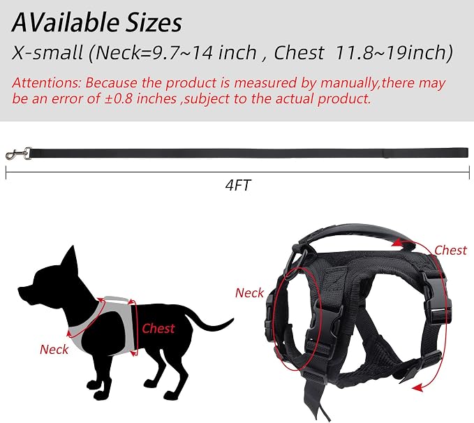 Annchwool Tactical Dog Harness for Small Dogs with Handle, Military Service Dog Vest and Leash Set for Outdoor Training Walking Hiking, Adjustable (Black, Camo)