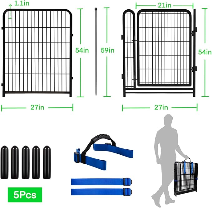 Okaygardn Tall Garden Fences and Borders, 54 in(H) Dog Fences for The Yard, 4 Panels Total 8.9 Ft Long, Gate 21 Inches Wide with Low Sills. Dog Fence Outdoor or Indoor. Fencing for Garden Beds