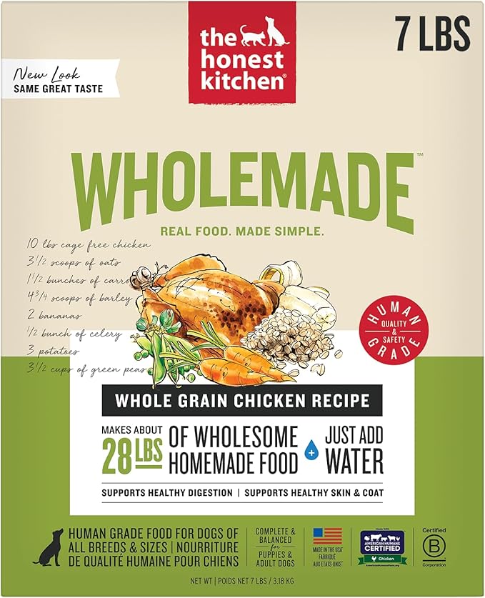 The Honest Kitchen Human Grade Wholemade™ Dehydrated Whole Grain Dog Food - Complete & Balanced Meal or Topper - Chicken 7 lb Box