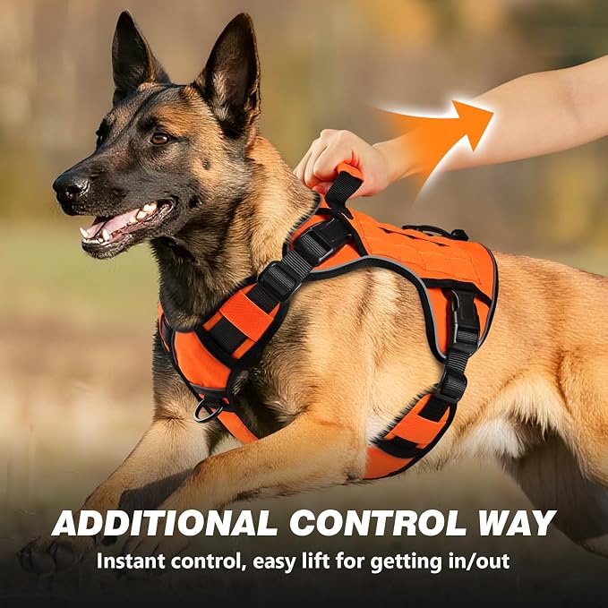 Orange Tactical Dog Harness for Extra Large Dogs,No Pull Dog Harness | Heavy Duty with Handle,Adjustable Reflective,Military K9 Style,Big Size Dog Vest,for Great Danen,for Walking Running Hunting