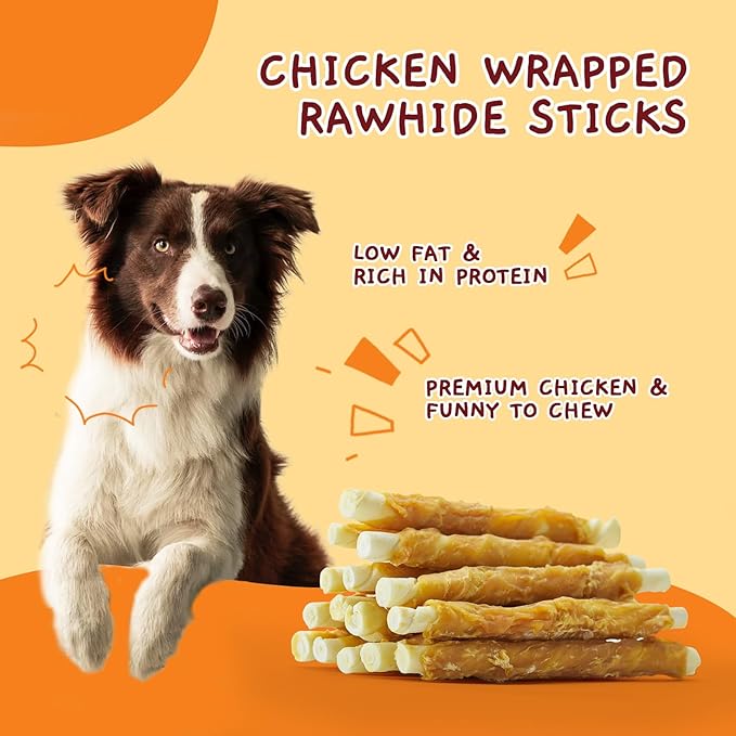 Jungle Calling Dog Treats, Chicken Wrapped Rawhide Sticks for Dogs, Grain-Free Natural Small Dogs Training Treats, Edible Pet Chew Snacks,10.6 oz, About 25 Count