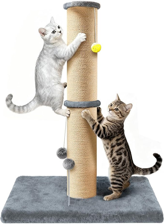 5-Inch Thick Sisal Cat Scratching Post, 36" Tall Tower, Gray | Cat Scratch Tower with Top Platform, Extra-Stable 20.8×15.9" Base, Durable Cat Scratcher, For Indoor Cats
