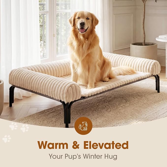 Czpalo Elevated Dog Bed with Removable Bolster Cushion Mat, Raised Pet Cot for Extra Large Sized Dogs with Breathable & Washable Mesh, Indoor & Outdoor Pet Hammock with Skid-Resistant Feet.