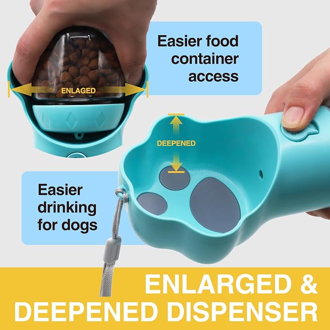 Dog Water Bottle with Food Container, Portable Pet Dispenser, Leak Proof, Hiking, Puppy Travel, Outdoor Activities(11.16 fl.oz/330ml, Blue)