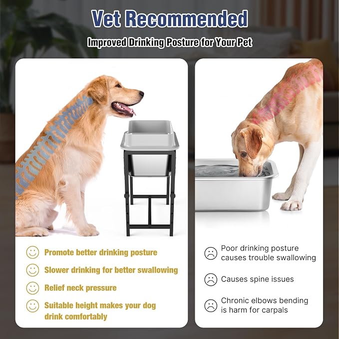Bobbie & Laxi Adjustable Elevated Dog Bowl, 2.5 Gal Splash Guard, 4 Heights | 4 Adjustable Heights, Built-In Splash Guard; Non-Slip Stainless Steel for Large & Medium Dogs