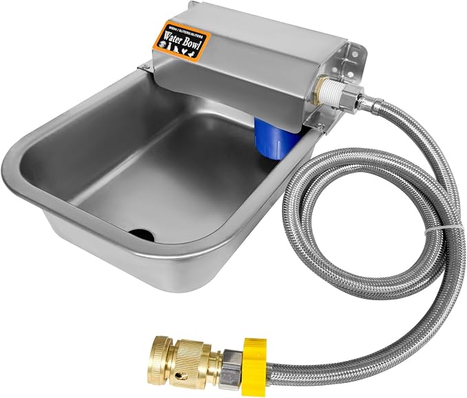 Automatic Water Dispenser for Dogs 1 Gallon/3.8L Stainless Steel Water Bowl Outdoor Dog Drinking Waterer Feeder Auto Fill Pet and Livestock Waterer Feeder Fits GHT 3/4" Faucet Wide Mouth