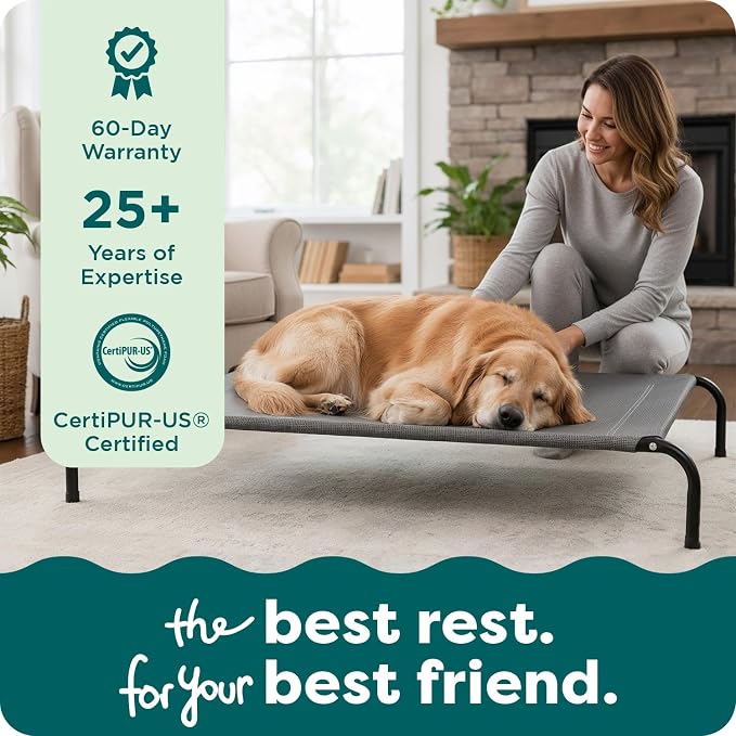 FurHaven Elevated Dog Bed, Cooling Raised Pet Cot with Breathable Mesh, Durable Steel Frame, Indoor/Outdoor Use, Easy Assembly, Jumbo XL, Nylon Mesh with Steel Frame, Capri Blue