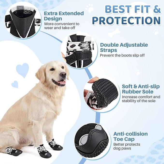 SlowTon Dog Shoes for Large Small Medium Dogs - Breathable Dog Boots for Summer Hot Pavement, Paw Protector for Outdoor Walking Winter Snow, Anti-Slip Rubber Dog Booties for Hardwood Floor (LP B, 1)