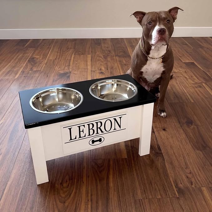 Elevated Dog Bowls for Large Dogs, Personalized Food Stand for Large Breed | Farmhouse Style, Elevated Wood Stand, Storage Container, Stainless Steel Bowls, Raised Anti-Slip Feeder, Made in USA