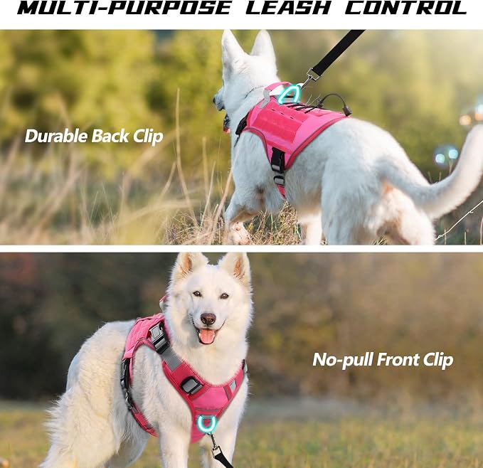 WINGOIN Pink Tactical Dog Harness for Extra Large Dogs,No Pull Dog Harness | Heavy Duty with Handle,Adjustable Reflective,Military K9 Style,Big Size Dog Vest,for Great Danen,for Walking Running Hunting