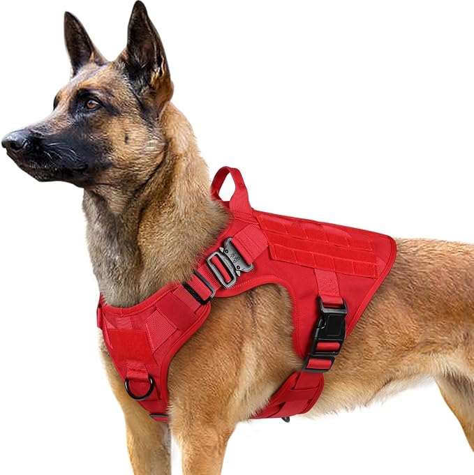rabbitgoo Tactical Dog Harness for Large, Heavy Duty Military No Pull Vest | Sturdy Metal Buckles, 5 Adjustments, Molle System, Powerful Pullers for Training, Hunting, Outdoor, Red, Large
