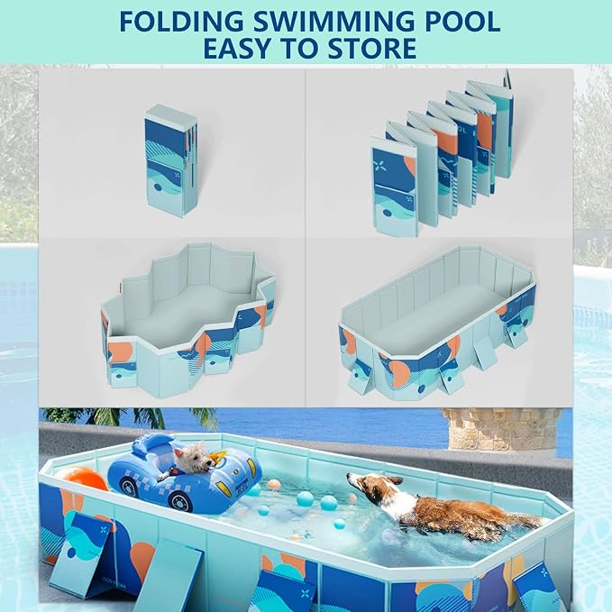 102" Foldable Dog Bathing Pool, Non-Inflatable Collapsible Pet Bath Tub for Large Dogs, 4-Layer PVC, Non-Slip Base, Quick Drain, Portable Outdoor Dog Washing Station